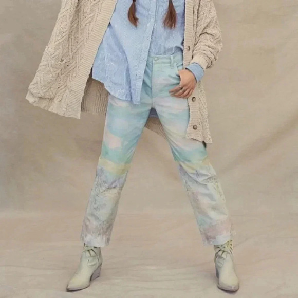 New Free People Maggie Scenic Jeans Straight Leg Mid Rise Landscape Blue 25 - Picture 1 of 12